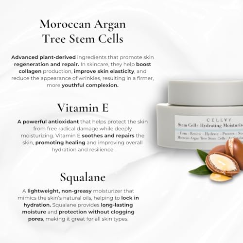 Hydrating Korean Moisturizer w/Moroccan Argan Tree Stem Cells, Korean Taiwanese Skincare Stem Cell Face Cream w/Squalane & Antioxidants, Lightweight, Firms, Repairs & Boosts Collagen