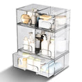5 Pack Stackable Storage Drawers, Clear Plastic Organizer Bins with Pull-out Handle for Makeup, Ideal for Vanity, Bathroom, Undersink, Cabinet, Pantry Organization