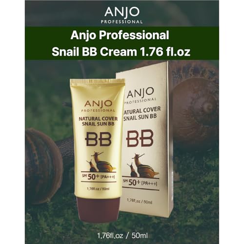 Anjo Snail BB Cream Korean 2 Pack 50ml - Korean BB Cream Professional Skincare - Lightweight, Non-Greasy Mucin Moisturizer - Natural Cover Foundation for Even Skin Tone