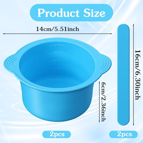 2pcs Wax Pot Liner, Non-Stick Wax Silicone Bowl with 2 Pcs Wax Spatula Sticks, Reusable Wax Pot Silicone Liner for Hair Removal, Blue