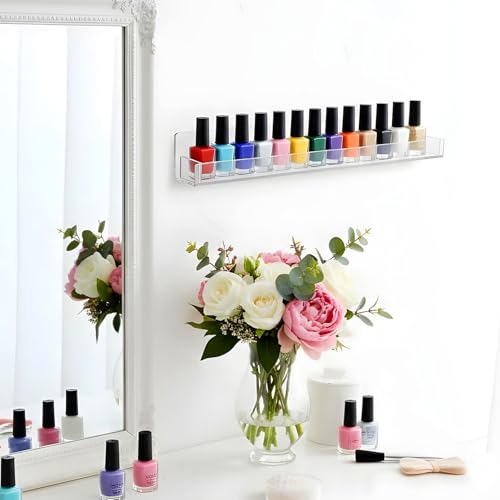 Nail Polish Shelf Wall 15 Inch Acrylic Clear Rack Sunglass Organizer Multi-Purpose Floating Shelves for Beauty Salons Retailer Dressing Room (12 Pcs)