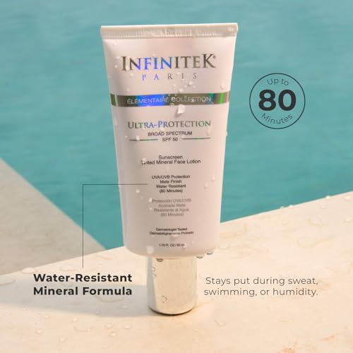 Infinitek Paris | Tinted Mineral Face Sunscreen SPF 50 | Galentine¡¯s Gifts & Valentine¡¯s Day Gifts for Women | UVA/UBV and Blue Light Protection, Matte Finish, Water Resistant | 1.75 fl oz / 50 ml