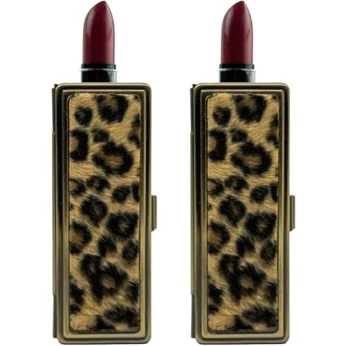 Stephanie Imports Set of 2 Rectangular Vintage Lipstick Cases With Glass Mirror (Leopard Print)