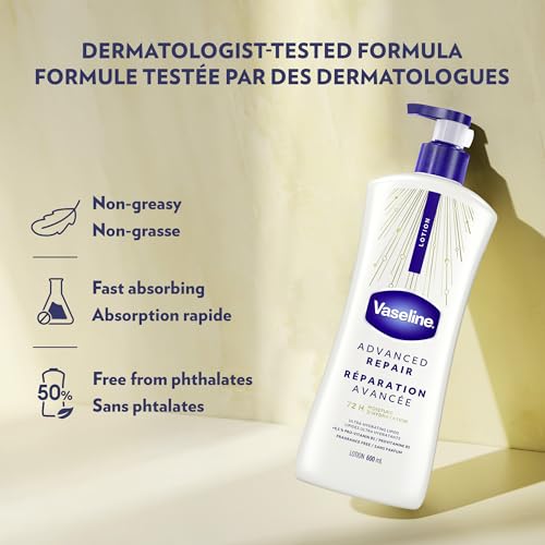 Vaseline Intensive Care Unscented Advanced Repair Body Lotion - Ultra-Hydrating with Lipids for Extremely Dry Skin, 20.3 oz, Pack of 3