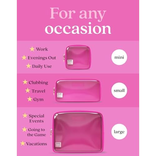 Clear Cosmetic Bags Set of 3, Mini Small Large Makeup Bags For Women Clear Pouch Cosmetics Cases Zipper Cute Pouches Make Up Travel Toiletry Essentials Preppy Purse Organizer Makeup Cases, Fuchsia