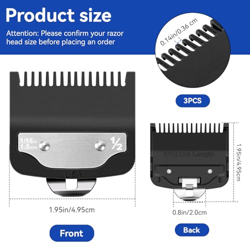 Replacement for Wahl Clipper Guards Set, Compatible with Wahl 1/2 Clipper Guard, 1/16"1.5mm Metal Hair Clipper Guards Set for Professional Stylists and Barbers(3 pack)