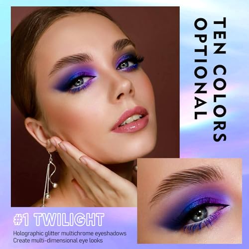MAKI YIKA 5Pc Glitter Eyeshadow Liquid Multichrome Eyeshadows Long Lasting, Metallic Chameleon Eye Shadow Smudgeproof Holographic Eye Topper Glitters (#1+2+3+5+6)