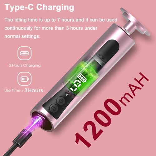 2 in 1 Electric Foot Callus Remover - with Nail Drill File, Aluminum Alloy, 11000RPM, 9 Speeds, with Digital Display, 10 Grinding Heads & 20pcs Sandpaper Discs,Cordless Rechargeable (Pink)