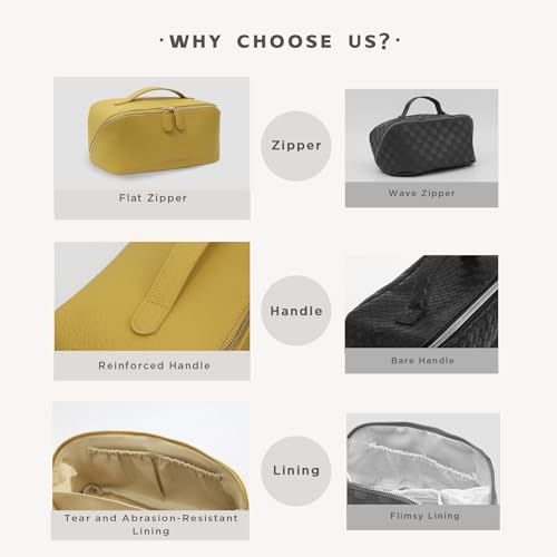Travel Makeup Bag ? Large Cosmetic Organizer with Waterproof PU Leather, Smooth Double Zipper & Tear-Resistant Lining, Toiletry Pouch for Women (Yellow)