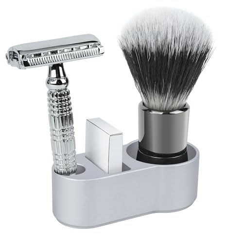 Linkidea Aluminum Men's Shaving Razor Stand Holder, 0.5" (14mm) Diameter, Brush & Blade Organizer, Compatible with Merkur MK-34C, MK-23C, Vikings Blade the Chieftain (Silver)