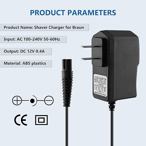 12V Charger for Braun Shaver 9 8 7 6 5 3 1 XT5 Series, Power Cord for Braun S3 S6 S7 S8 S5 S9 S1 Electric Razor 3040s 340s 9385cc 370 720 760cc 790cc 720s-4 7865cc 9090cc 9330s 5018s (5Ft)