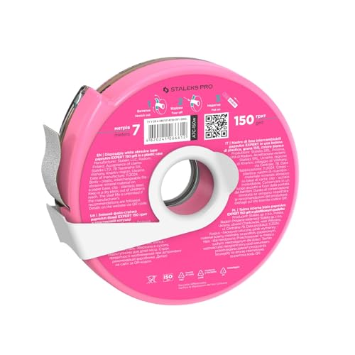 Staleks Pro Disposable White Abrasive Tape papmAm Expert ? 150 Grit ? 7m Roll in Plastic Case ? Glueless Replaceable Abrasive ? Professional Nail Filing ? Manicure & Pedicure