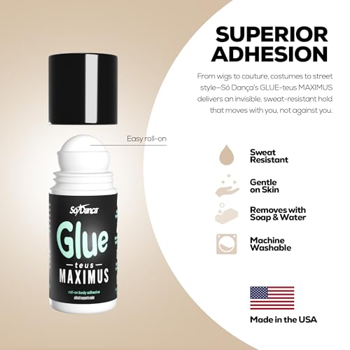 So Danca Glue-teus Maximus Roll-On Body Adhesive ? Hypoallergenic, Sweat-Resistant Body Glue for Dancers, Costumes, Cosplay, Stagewear, Leotards & Pageants