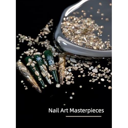 Gold Rhinestones for Nails, 6080Pcs Gold Nail Art Rhinestones Kit, 3D Flatback Crystals Diamonds for Nail Art Design, Mix Sizes Nail Charms and Gems(Tweezers Included)