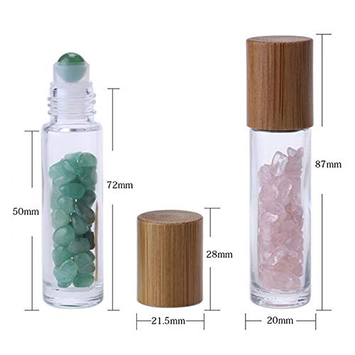 Lasenersm 10 Pieces 10ml Clear Glass Roll-on Bottles with Gemstone Roller Ball and Healing Crystal Chips Inside, Bamboo Lids - Personal Care, Aromatherapy, DIY Beauty or Wellness