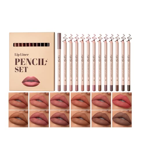 12 Colors Matte Velvet Lip Liner Set, Lipstick Pencil Plump Nude Color Smooth Creamy Longwear High Pigmented Natural Lip Makeup