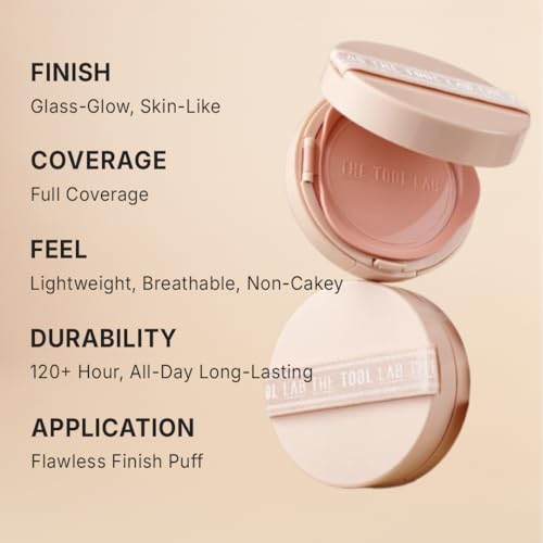 THE TOOL LAB Stamp Skinfit Cushion Foundation, Long Lasting Full Coverage Glass Glow Finish, Korean Foundation Makeup for All Skin Types (No.23 natural beige, Glow Type)