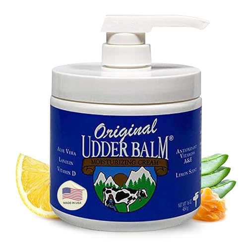 Original Udder Balm Pump Jar - Made in USA - Extra Thick Udder Cream & Hand Balm for Dry Skin, Cracked Heels, Rough Hands ? Deep Moisture Heel Cream & Foot Moisturizer with Aloe Vera, 16 Fl Oz