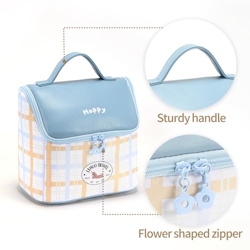 RIGHT AWAY Travel Makeup Bag, Large Capacity Cosmetic Bags for Women,Portable Make Up Case Organizer Waterproof Travel Toiletry Bag with Handle and Divider(Blue)
