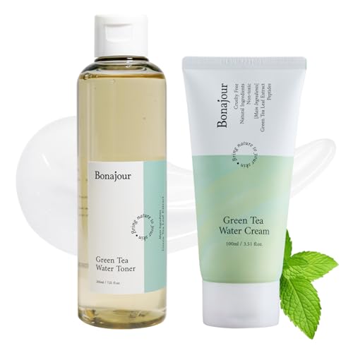 BONAJOUR] Green Tea Water Bomb Cream & Toner Set, Vegan moisturizer Duo, 7.2+3.38 fl.oz¡¦