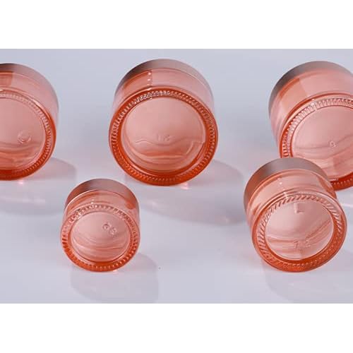 4 Packs 2 Oz/60ml Empty Jars Pink Glass Cosmetic Jar Pot Bottles with Rose Gold Lids Refillable Cosmetic Container Eye Cream Jar Pot Vials for Makeup Lotion Face Eyeshadow Lip Balms