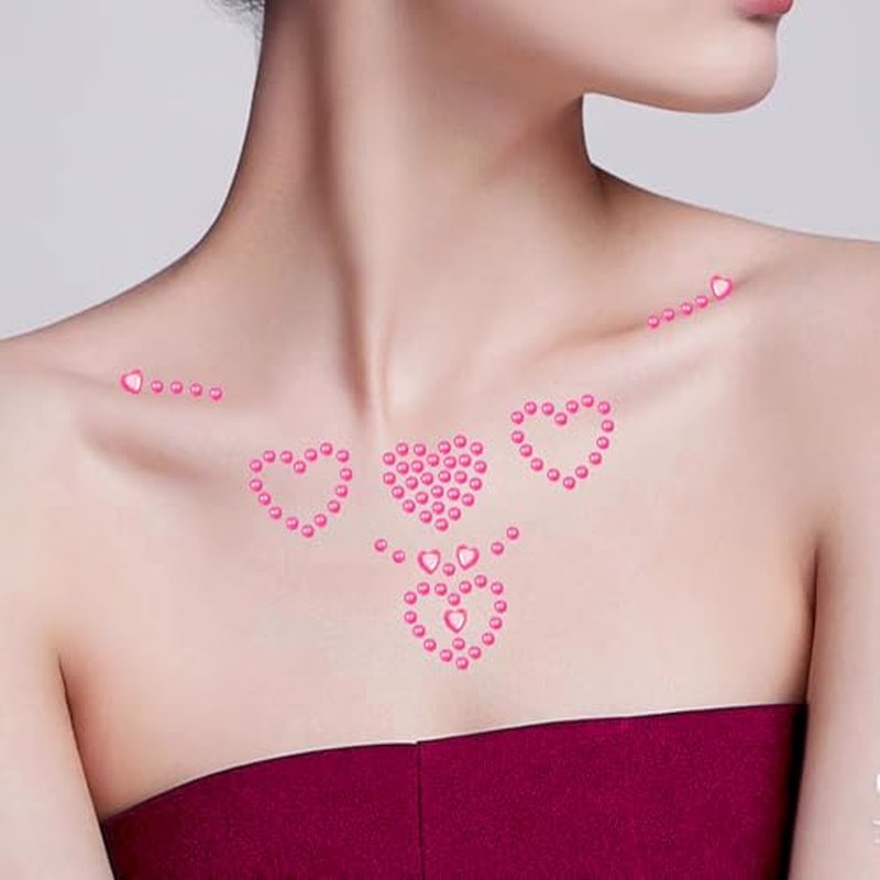 6 PCS Heart Self Adhesive Face Gems Stickers Valentine's Day Rhinestones Face Jewel for Women Festival Heart Accessories Stickers for Craft