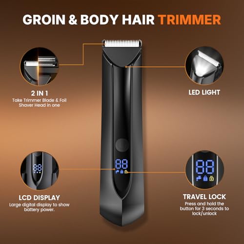PRITECH Electric Body Hair Trimmer - Waterproof Mens Groin Hair Trimmer Ball Shaver USB Recharge Dock Body Grooming Kit with Ceramic Blade Male Hygiene Razor (Drak Gray)