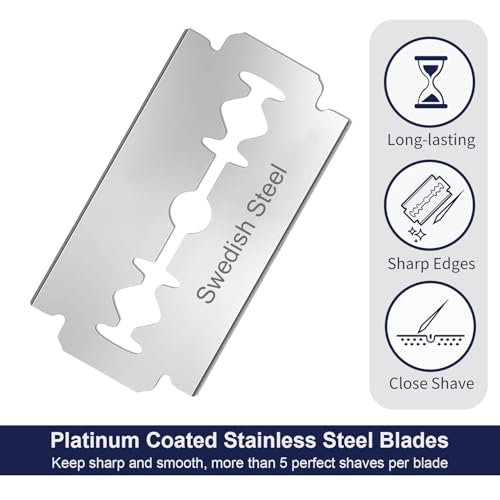 100 Count Safety Razor Blades - Swedish Stainless Steel Double Edge Razor Blades, Fit Most of Safety Razors, Precision, Smooth and Comfortable Shaving, Sensitive Skin Friendly
