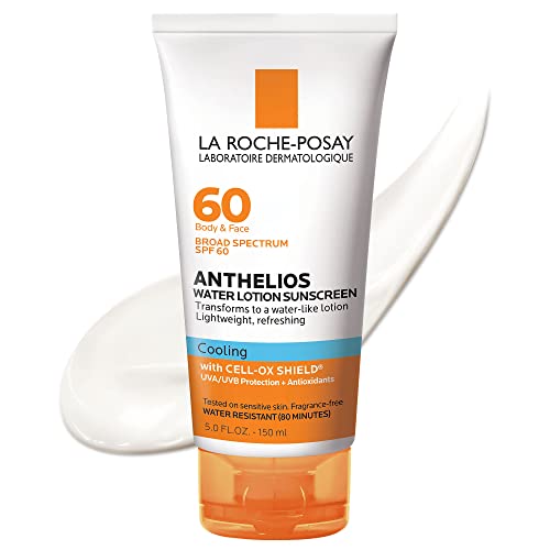 La Roche-Posay Anthelios Cooling Water Sunscreen Lotion for Face & Body, Broad Spectrum SPF + Antioxidants, Fast Absorbing Water-Like Texture, Oil Free Sunscreen, SPF 60, SPF 30