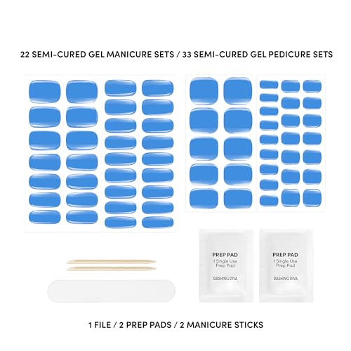 Dashing Diva Glaze Mani Pedi Kit? - The Bitesize Blue Glaze - Comes with LED Nail Lamp - Long Lasting, Semicured Gel Nail Strips for Toes & Hands