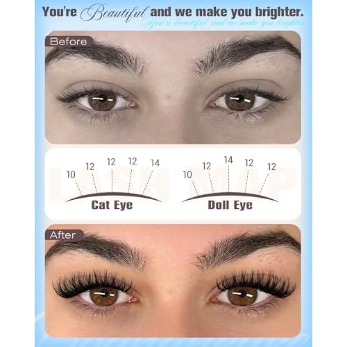 Lash Clusters Wispy Cluster Eyelash Extensions 10-14MM Short Eyelash Clusters CD Curl Individual Lashes DIY Volume Cluster Lashes Thin Band Lash Extensions for Travel-Size