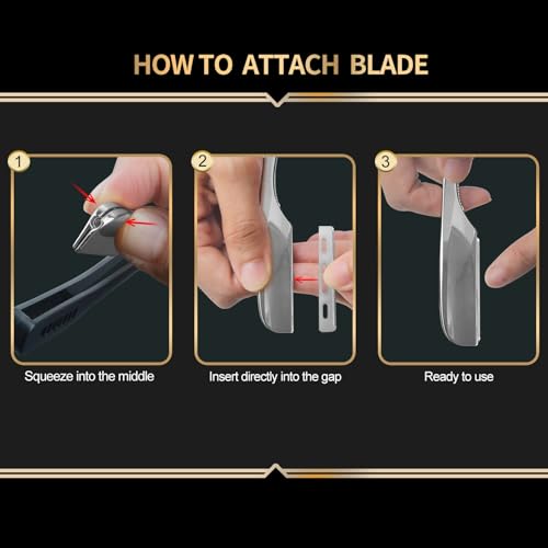 Professional Straight Razors for Men with 15 Replaceable Blades, Stainless Steel Barber Straight Edge Razor, Shaver Razor for Home Salon Grooming Using (Silver-Black)