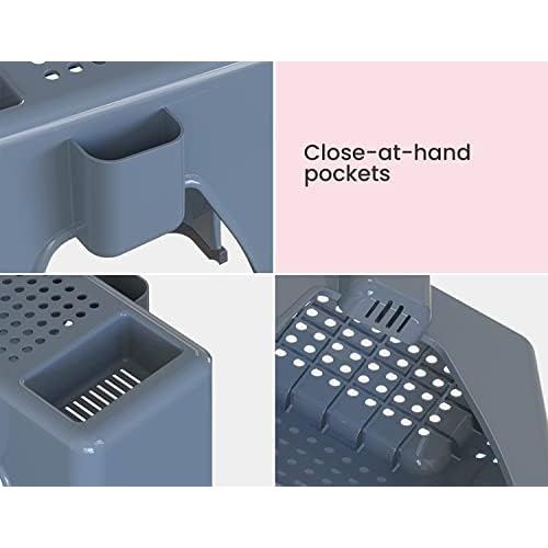 Skywin TidyFriend Shower Foot Rest 9.27 x 7 x 10 Inches, Plastic Pedicure Foot Rest, 3 Pockets Shower Stool for Shaving Legs Hold Shaving Essentials (Grey)