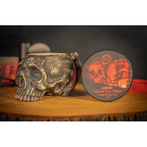 Burn The Ships Shaving Kit | Ceramic Skull Shave Bowl & Cream | Wet Razor Lather Mug | Hot Scuttle for Traditional Grooming | Shaving Soap Gift Set | Barber Accessories for Men