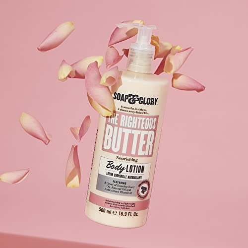 Soap & Glory Original Pink The Righteous Butter Moisturizing Body Lotion Pump (500ml) and Clean On Me Moisturizing Body Wash (500ml) - Unisex Rose & Bergamot Scented Cleanser & Lotion for Dry Skin
