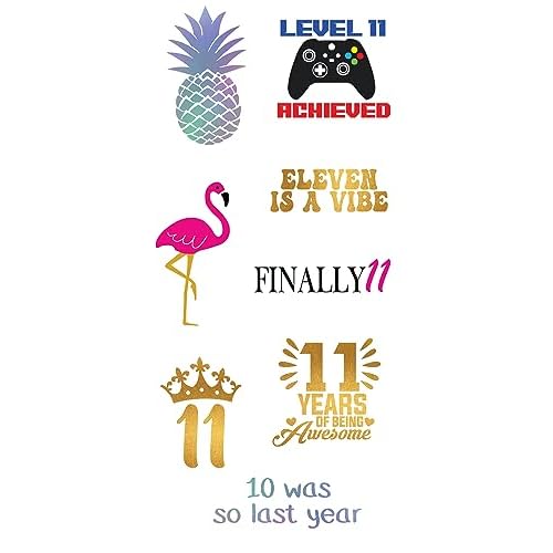 11th Birthday Temporary Tattoos (4 Pages) - 11th Birthday Party Supplies, Ideas, Gifts and Decorations