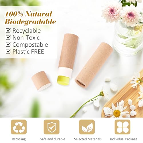 15 Pcs 0.3 oz Paperboard Lip Balm Tubes,Empty Kraft Paper Chapstick Tube Holder,Push-Up Style Biodegradable Solid Lip Gloss Container for DIY Homemade Balm,Natural Packaging Container - Brown