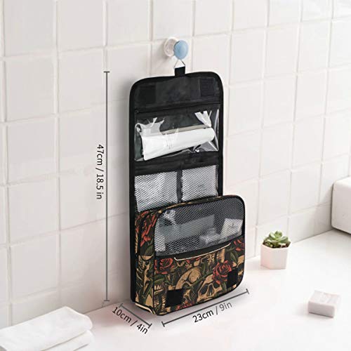 ALAZA Skull With Rose Vintage Travel Toiletry Bag Hanging Multifunction Cosmetic Case Portable Makeup Pouch Organizer with Hook