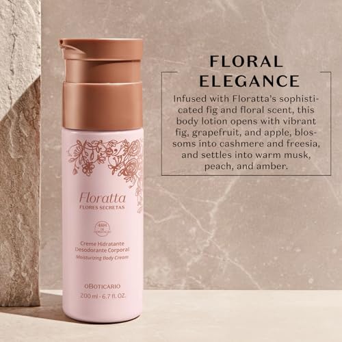 O BOTICARIO Floratta Secret Flowers Moisturizing Body Lotion, 48 Hour Cream Moisturizer, Floral & Fruity Scented Lotion, 6.7 Ounce