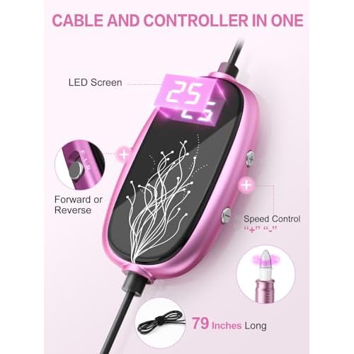 Subay Professional Manicure Pedicure Kit, Electric Nail Drill Set with LED Display, 25000RPM, 11-Piece Attachments Plus 20 Sanding Bands, Nail Grinder Tool for Women Men Baby Pets, with Dust Brush