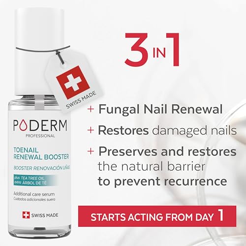 PODERM ? TOENAIL RENEWAL BOOSTER ? TEA TREE oil-serum - Restores Appearance of Discolored/Damaged Nails ? Toe and Fingernail Repair ? 100% Natural Ingredients and Vegan ? Express Renewal ? Swiss Made