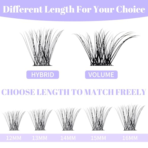 WENDY LASHES Clusters for Eyelash Extensions: 12-16mm Mixed, Ultra-light, Natural, Wispy, Waterproof, Cat Eye, DIY at Home, D Curl, Wendy, C3+C9, FD318