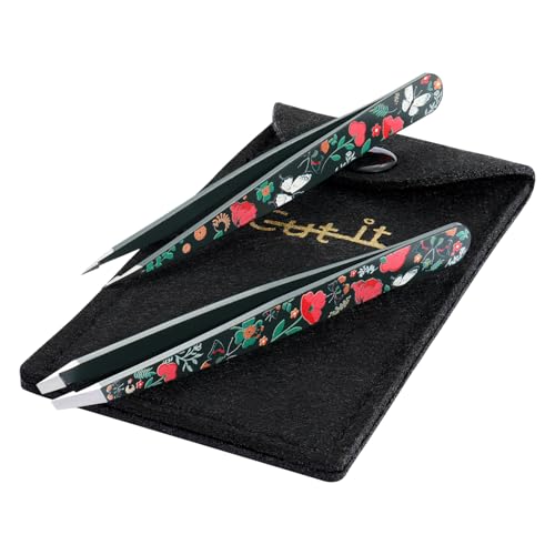 Tweezers - Pointed Slant Tweezer Set - Precision Tweezers for Women and Men Facial Hair, 420 Stainless Steel Pointed Slant Tweezers for Any Unwanted Hair; Ingrown Hair & Eyebrows, Includes Travel Case