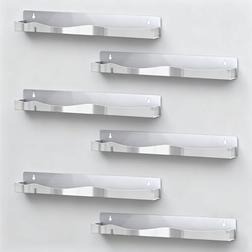Nail Polish Wall Rack Mirror Silver Acrylic Floating Shelves 15 Inch 6 Pack Kids Bookshelf Tattoo Ink Essential Oils Figurine Display Shelf Spice Rack for Salons Retailers Home