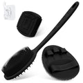 Silicone Back & Face Scrubber & Bath Glove Set 3PCS, 13.4'' Gentle Back Scrubber with Dual-Side Head, 360¡Æ Anti-Slip Bath Glove, Unique Side-bristled Face Scrubber for All-round Cleaning(Black)