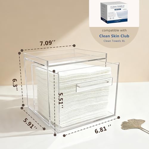Disposable Facial Towel Holder, Acrylic Container Compatible with Clean Skin Club Towel XL, Clear Storage Box for Bathroom and Vanity Countertop