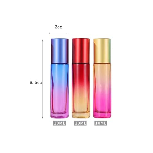 10 Packs 10ml Gradient Color Essential Oil Roller Bottles,Thick Glass Empty Refillable Roll On Bottles with Stainless Steel Roller Balls for Travel,Fragrance,Perfume, Essential Oil (Green)