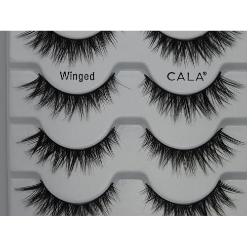 CALA Faux Mink Volt Lashes Winged (5 Pack), Medium Volume Lightweight Strip False Eyelashes, 100% Handcrafted Soft Synthetic Fibers, Cruelty-Free, Easy Apply, Contact Lens Friendly