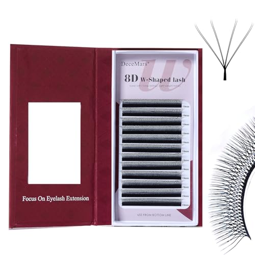 DeceMars 8D W Eyelash Extensions Easy Fans Russian Volume YY Lash Extension Fluffy Matte Black Clusters Lashes for Professional Salon Use (WW-8D-0.07-D,8-15mm Mix)