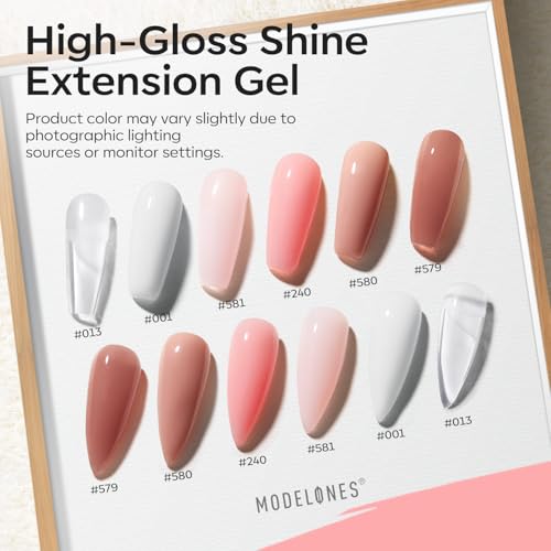 modelones Poly Nail Gel Kit 6 Colors with 8 W Lamp Nail Extension Gel Kit Nude Clear Pink Natural Complete for Beginner Thickening Solutions DIY at Home for Women